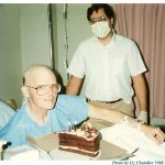 LEUKEMIA SURVIVOR DENNIS CHANDLER AND DR. BEN SCHECHTER AT HURON WITH B CAKE ALBUM STEVE ALLEN THEATRE NAMING 1